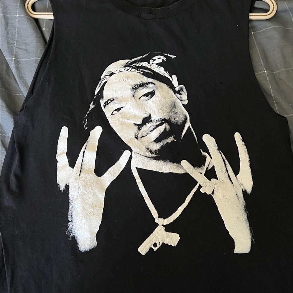 Tupac Shakur Graphic Sleeveless T Shirt Black Small - Picture 3 of 5